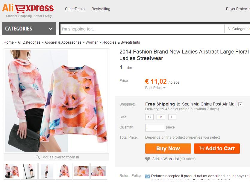  Imitaciones chinas de Zara - Sudadera en Aliexpress