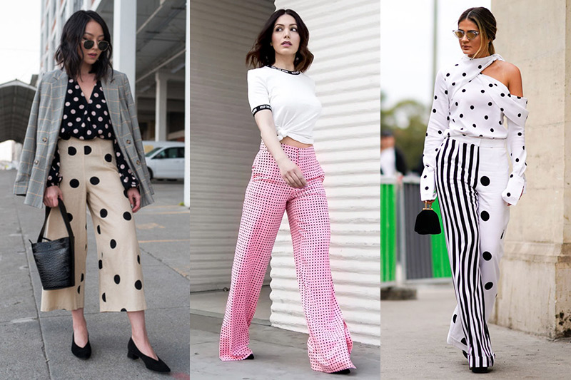 combinar pantalon negro con lunares blancos
