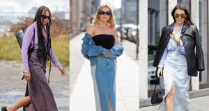 combinar una falda vaquera larga