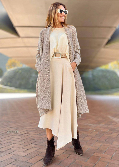 look vestido punto beige