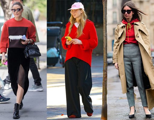 sudadera roja looks casuales