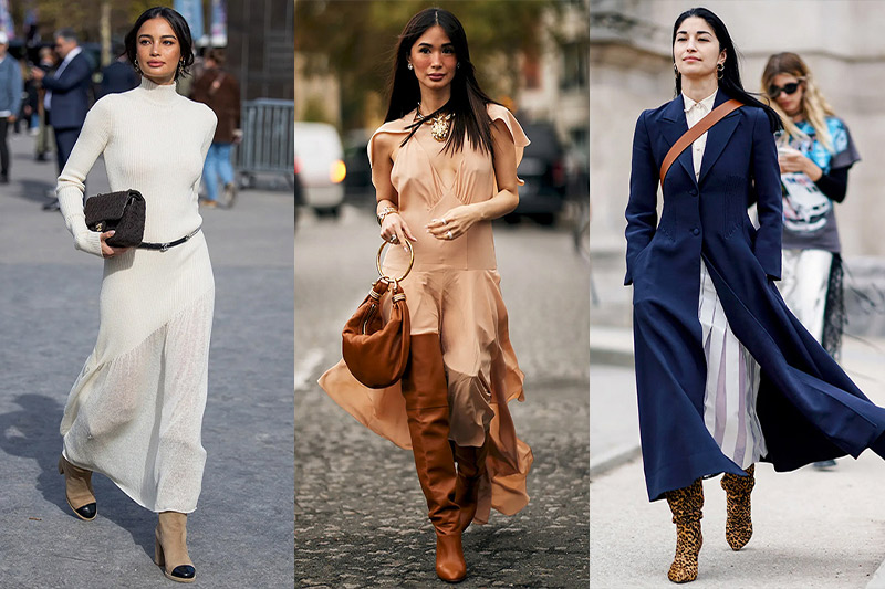 ideas para combinar botas con vestidos