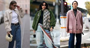 outfits elegantes con vaqueros wide leg