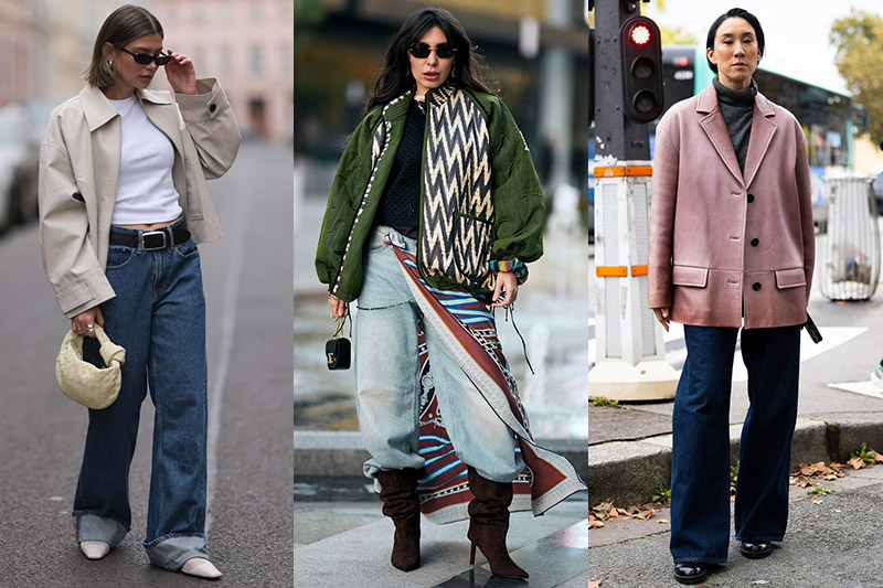 outfits elegantes con vaqueros wide leg